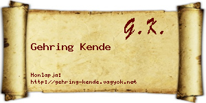 Gehring Kende névjegykártya